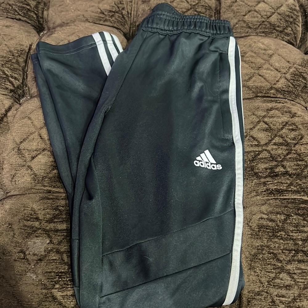 GRAY ADIDAS PANTS with white strips